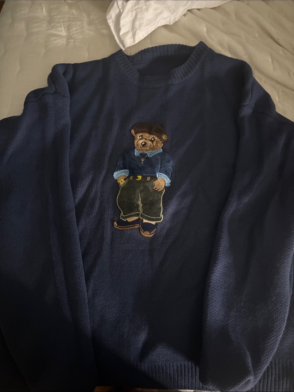 Polo by Ralph Lauren Navy Crewneck Sweater with Bear Embroidery